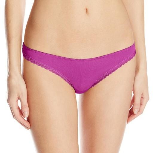 B TEMPT'D by WACOAL THONG PANTIES cotton/modal w LACE 976256 PURPLE BRAND NEW